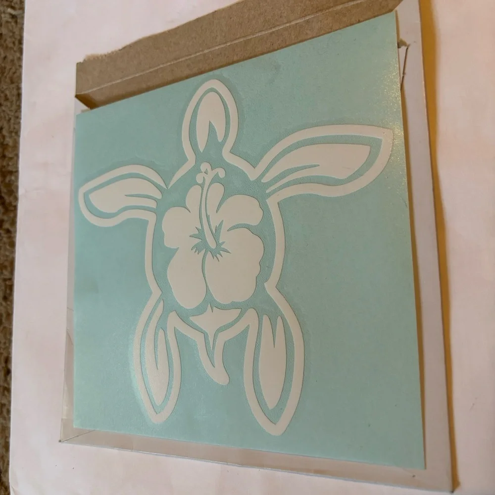 Turtle Hibiscus Decal Sticker - White on Blue, Premium Quality White Vinyl new